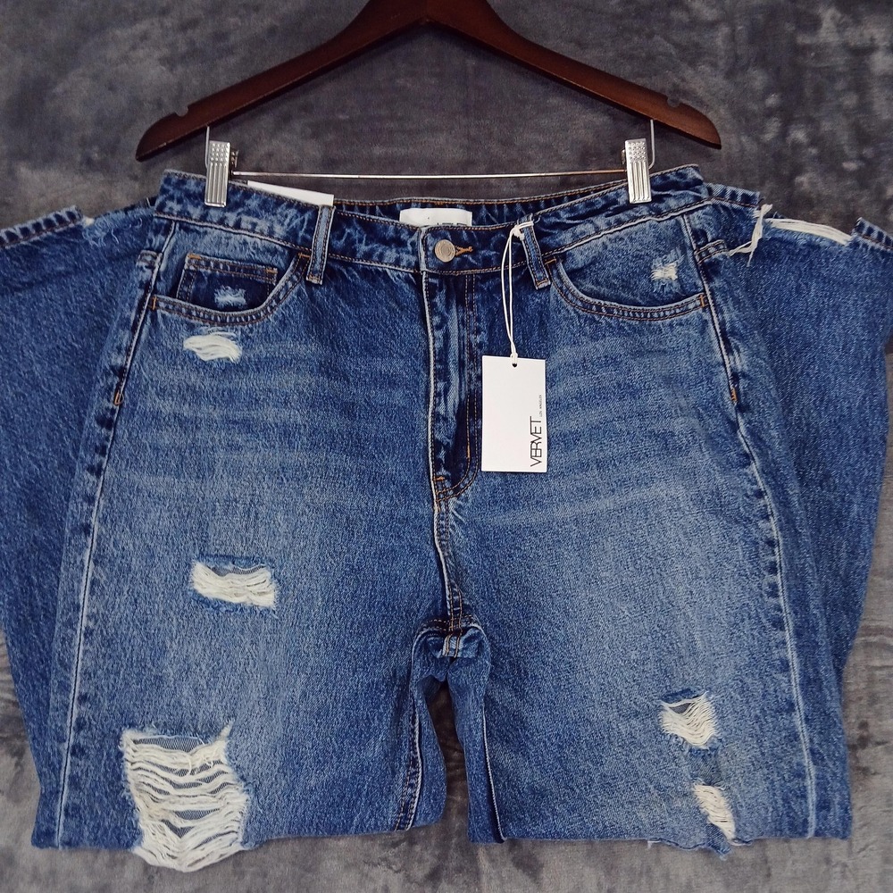 Vervet‎ Kristen Distressed Mom Jeans Womens 33x28 (Tag 31) NWT Raw Hem High Rise
